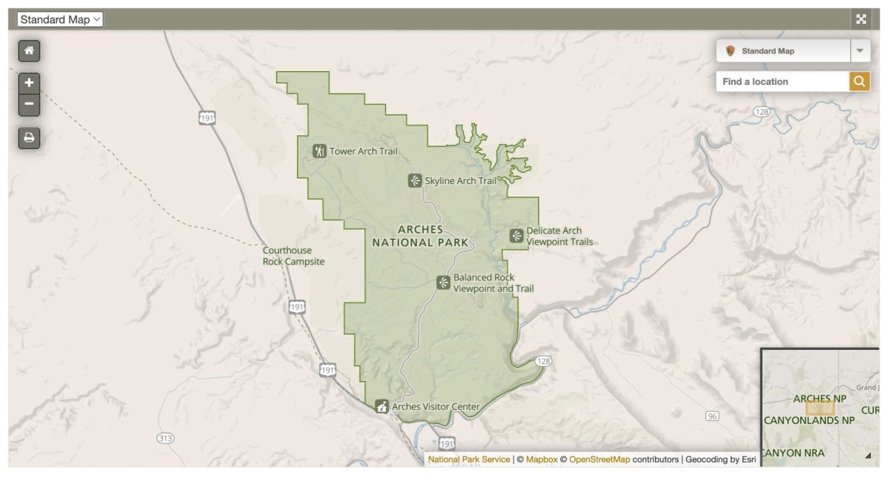 Map of Utah Arches National Park